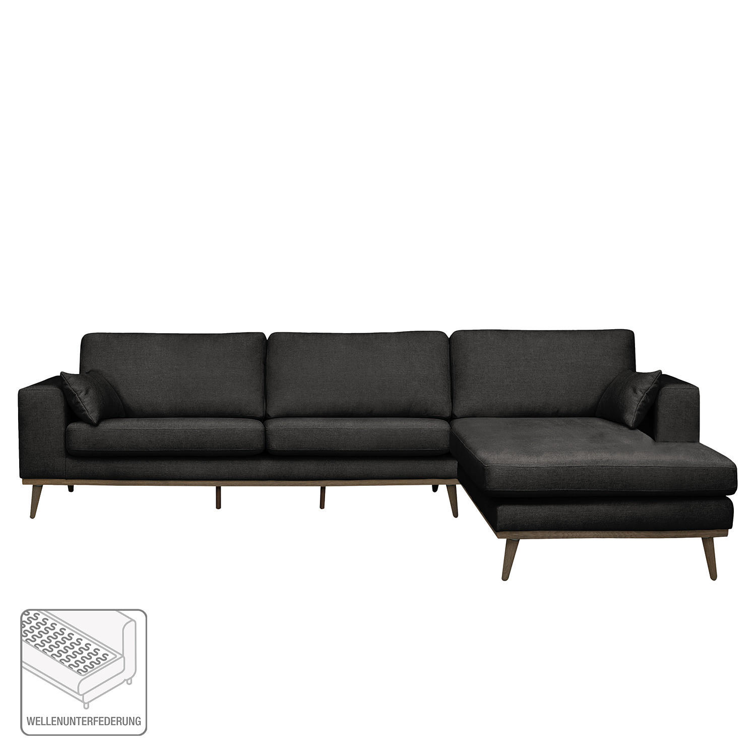 ECKSOFA mit Longchair - Eichefarben/Schwarz, Textil (281/153cm) - home24