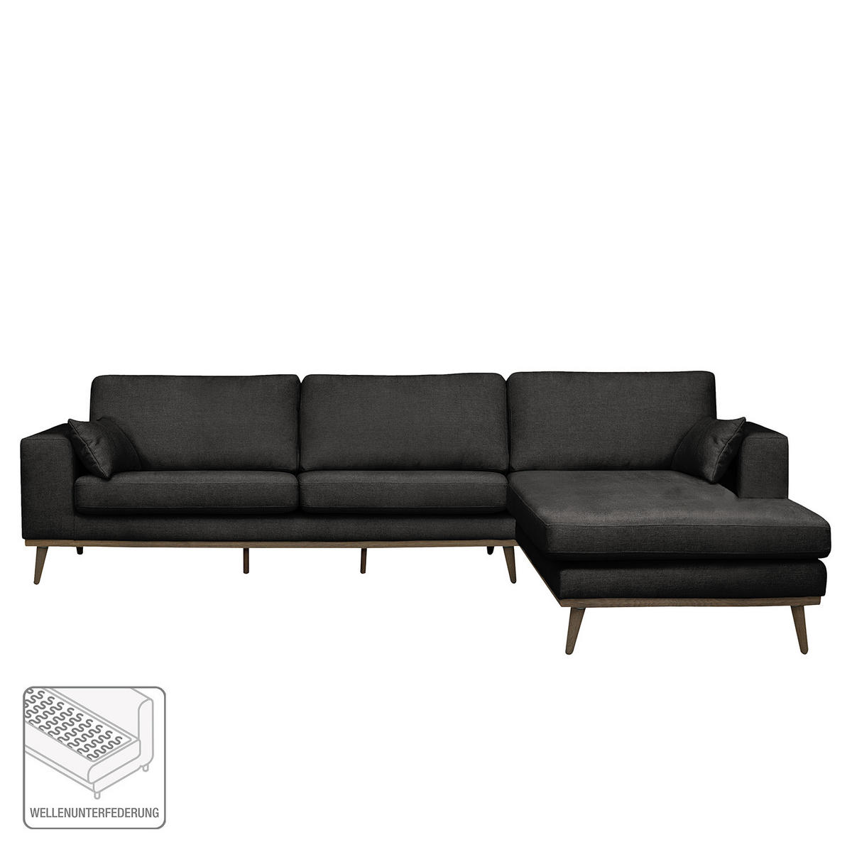 ECKSOFA mit Longchair - Eichefarben/Schwarz, Textil (281/153cm) - home24