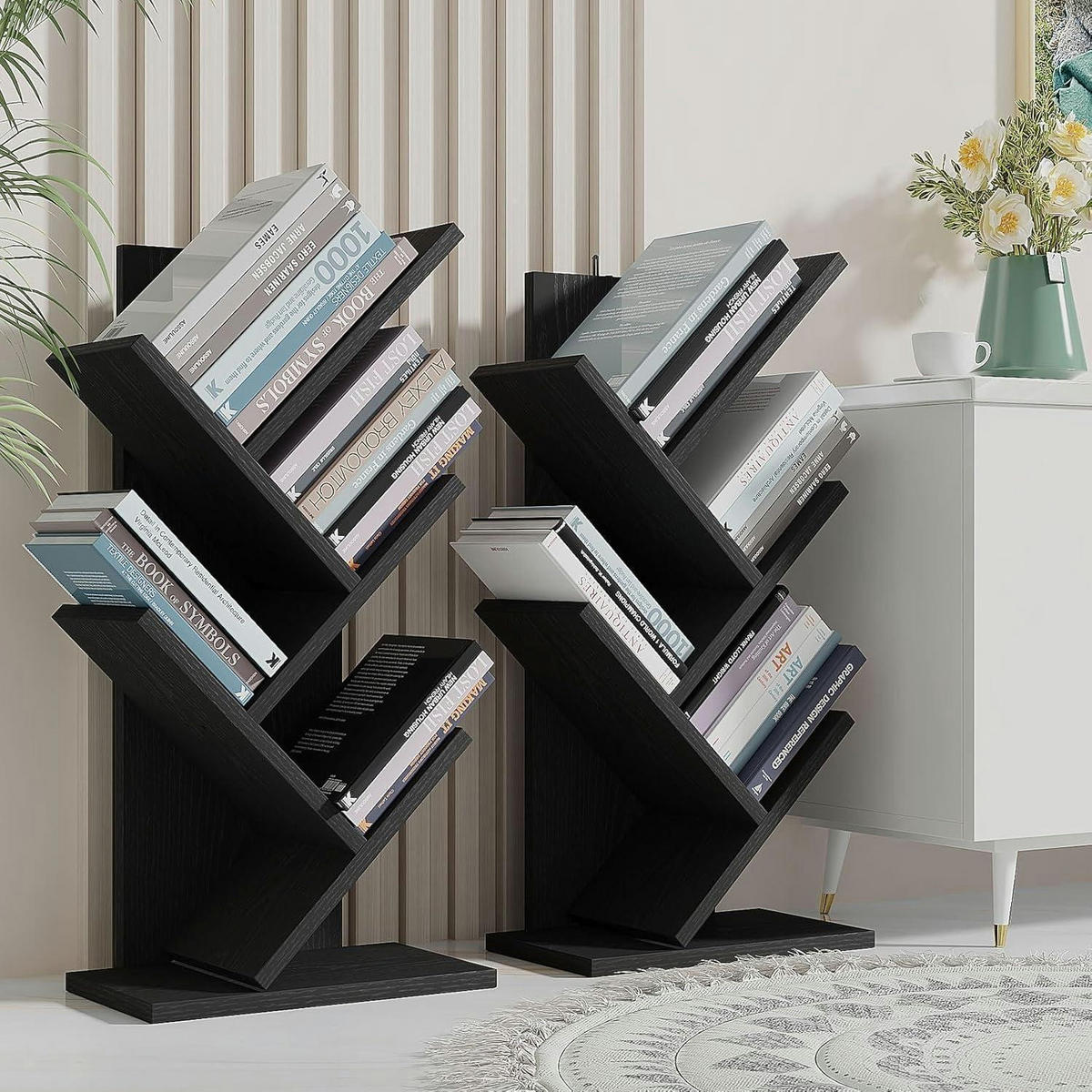 BÜCHERREGAL Baumform 4 Ebenen 60 cm Schwarz - Schwarz, Holzwerkstoff (17/60/30cm)