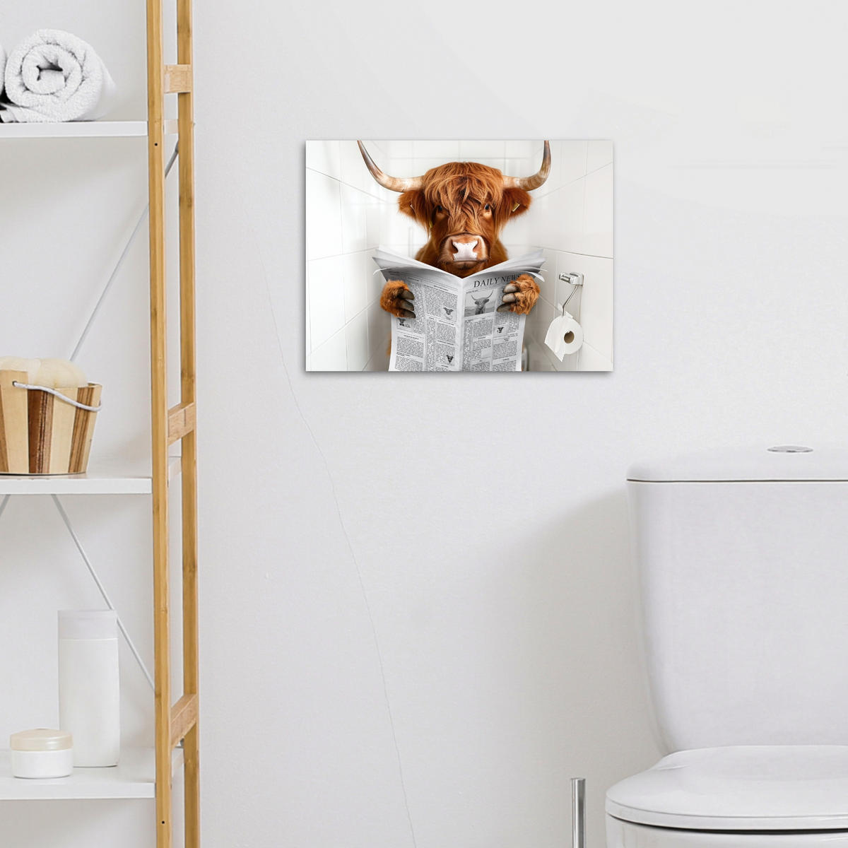 LEINWANDBILD Schottischer Highlander - Tier - Zeitung - Toilette 40x30 cm - Kastanienfarben, Textil (40/30cm) - MuchoWow