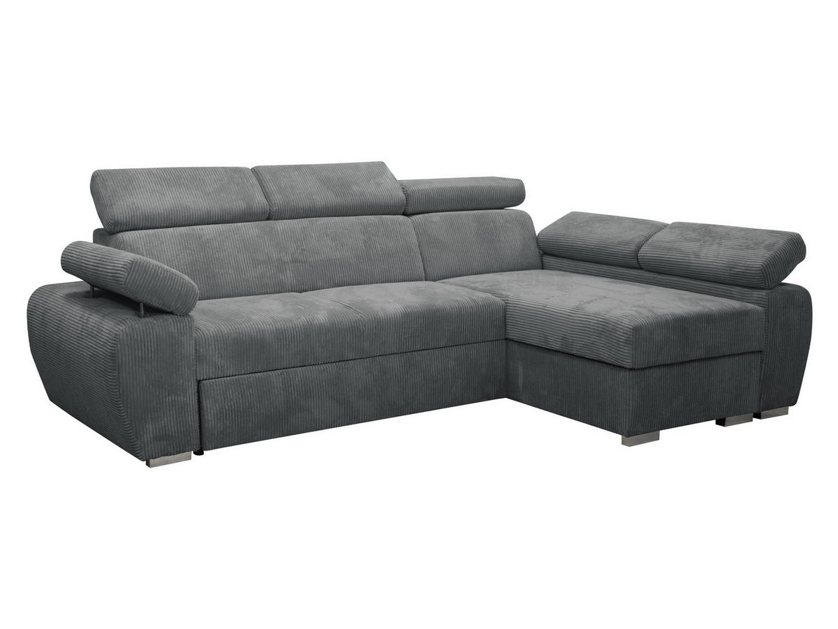 ECKSOFA Boston Mini Premium Cord 2RLC Seite: Rechts 2R+LC - Chromfarben/Grau, Holz/Textil (255/170cm) - MIRJAN24