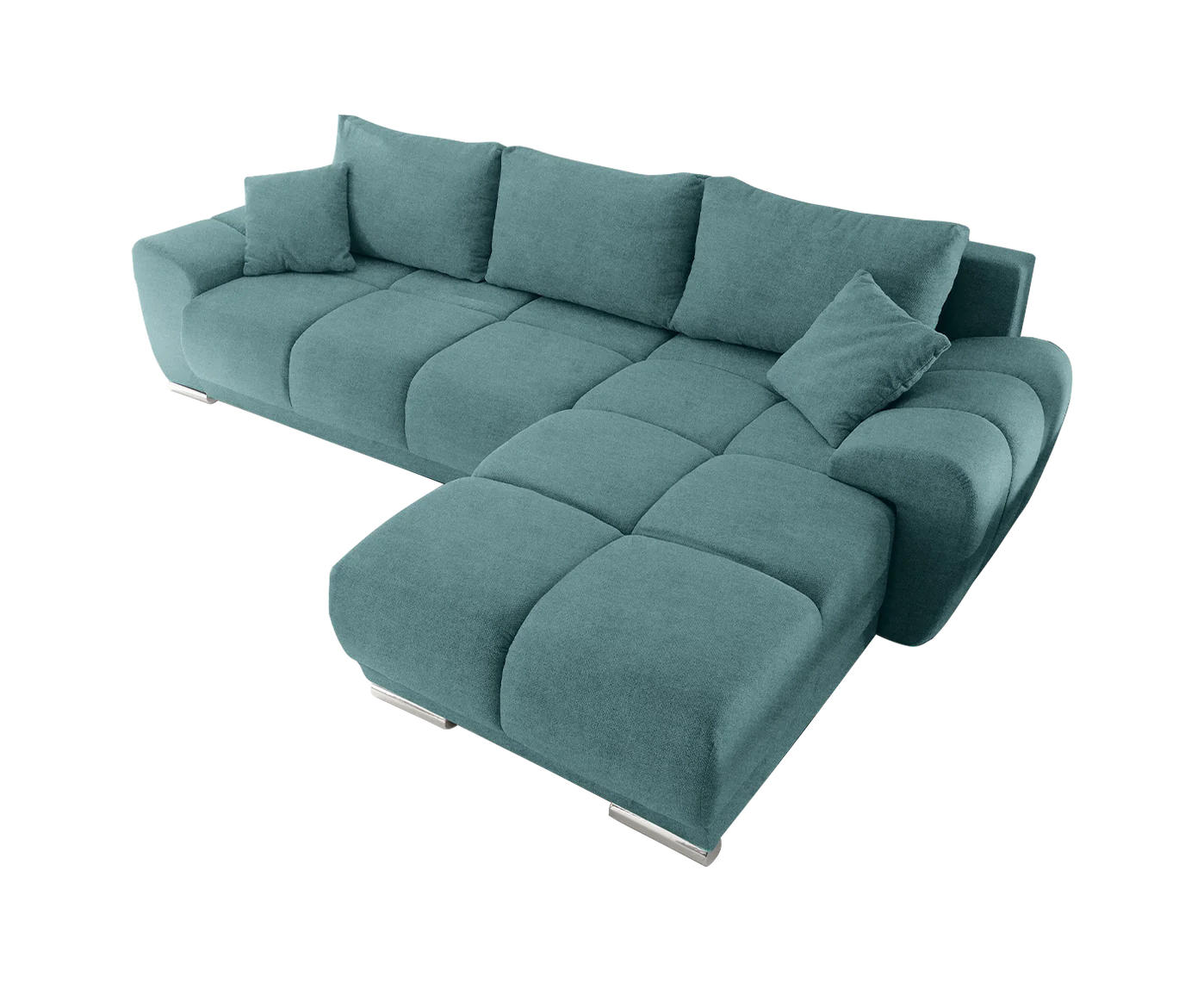 ECKSOFA beidseitig montierbar, Schlaffunktion mit Bettkasten - Chromfarben/Grün, Textil (289/189cm) - ed exciting design