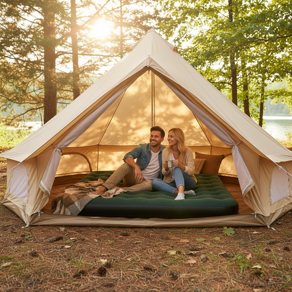 LUFTBETT Luftmatratze 2-3 Personen Camping CloudCoil grün 203x183x22cm - Grün, Kunststoff (183/203cm) - Avenli