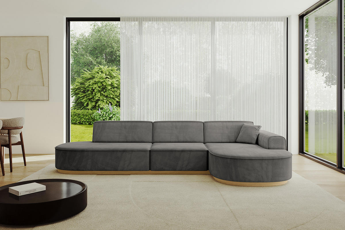 ECKSOFA Ottomane Rechts MARI-L2-v2 - 328x171x83 cm Dunkelgrau Velours - Dunkelgrau, Holzwerkstoff/Textil (171/328cm) - ALTDECOR