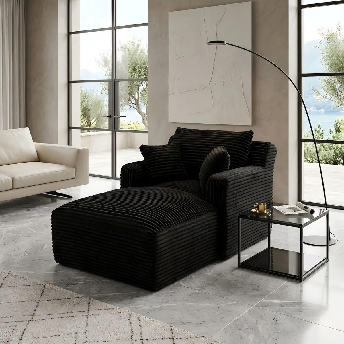 RELAXSESSEL aus Cord Modulare Chaiselongue & ohne Montage - Schwarz, Textil (33/127/33cm) - Urban Meuble