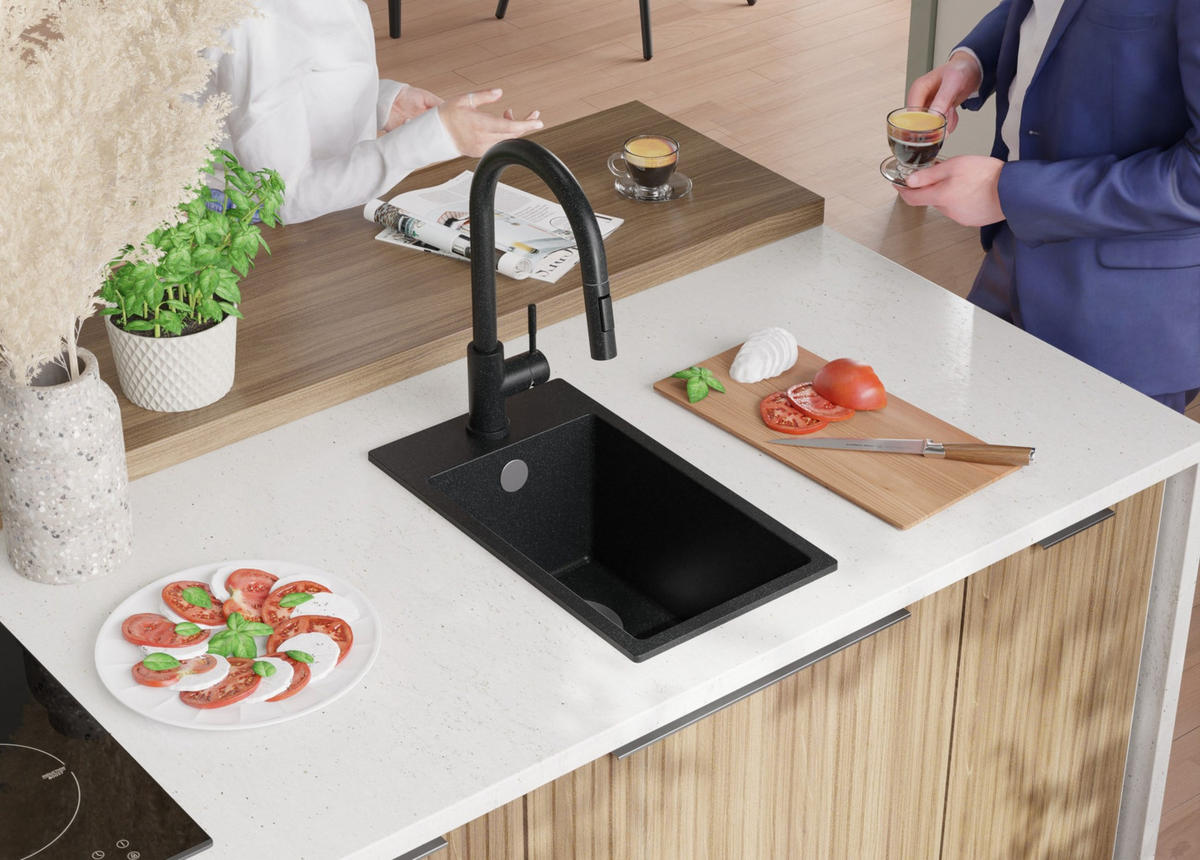 SPÜLBECKEN Riga, 2-er set Anthrazit 28/50 cm 1 Becken + Ablauf-Set ab 30er Unterschrank - Chromfarben/Anthrazit, Kunststoff (28/20/50cm) - Primagran