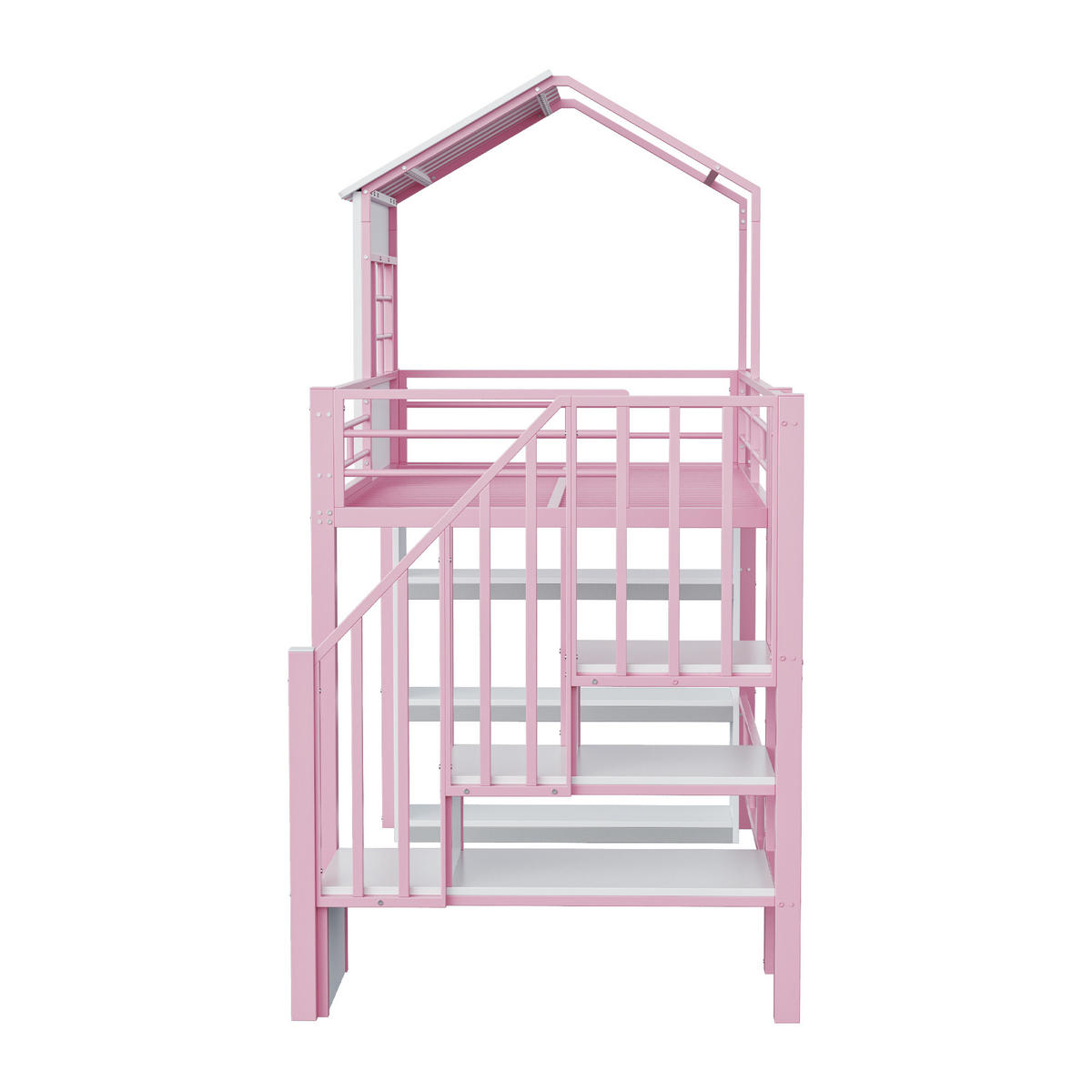 HOCHBETT 90/200 cm in Pink mit Stauraum, Treppe und Regal aus MDF und Metall - Rosa, Holzwerkstoff/Metall (90/200cm) - CHICFURN