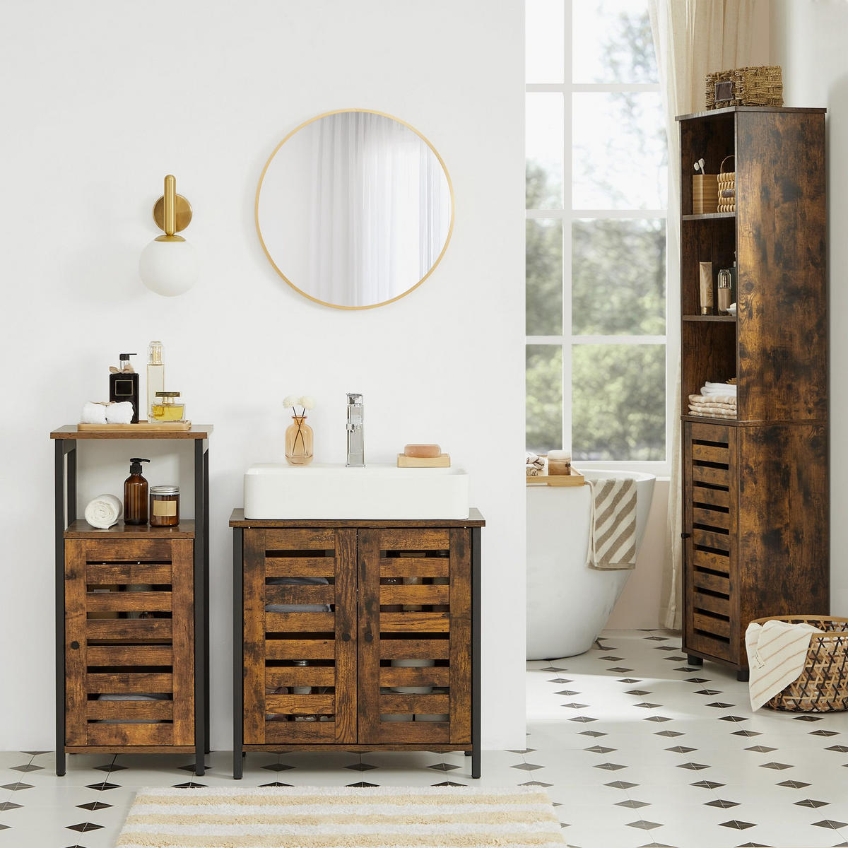 WASCHBECKENUNTERSCHRANK STAHLGESTELL - Braun, Holzwerkstoff (30/60/60cm) - Hansiro