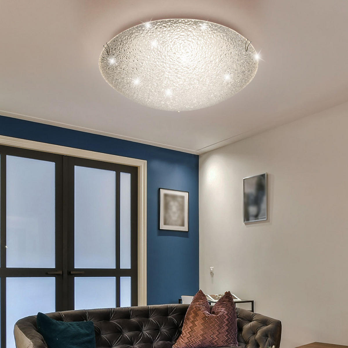 LED DECKENLEUCHTE TRIA I Weiß Glas geeist - Weiß, Glas (25/25/8cm) - Globo Lighting