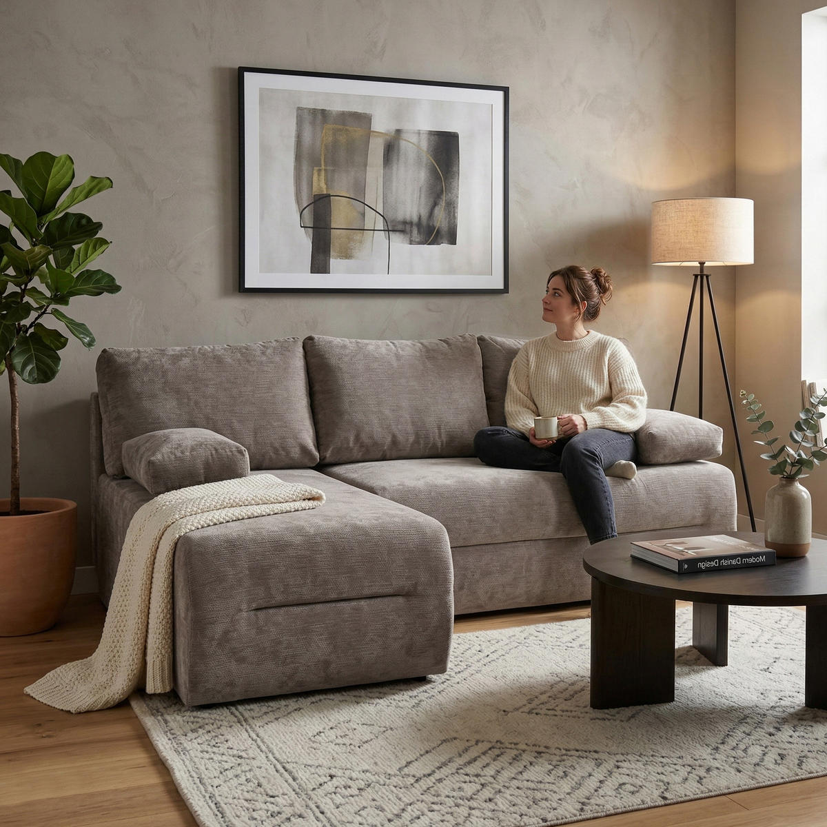 ECKSCHLAFSOFA Liana mit Schlaffunktion und Bettkasten, Links, Braun - Braun, Textil (206/154cm) - Beautysofa