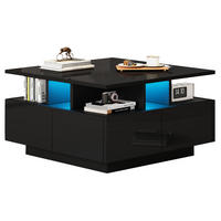 COUCHTISCH aus Spanplatte 70x70x40 cm Schwarz mit LED-Beleuchtung, 4 Schubladen und Hochglanzoberfläche - Schwarz, Holzwerkstoff (70/70/40cm) - Modfu