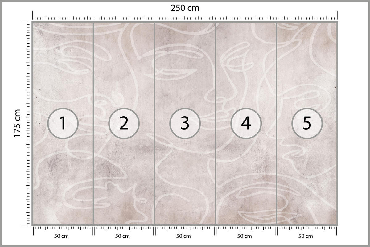 FOTOTAPETE für Schlafzimmer Abstrakte Gesichter Beton Modern Minimalistisch 250x175 - Beige/Braun, Papier (250/175cm) - Muralo
