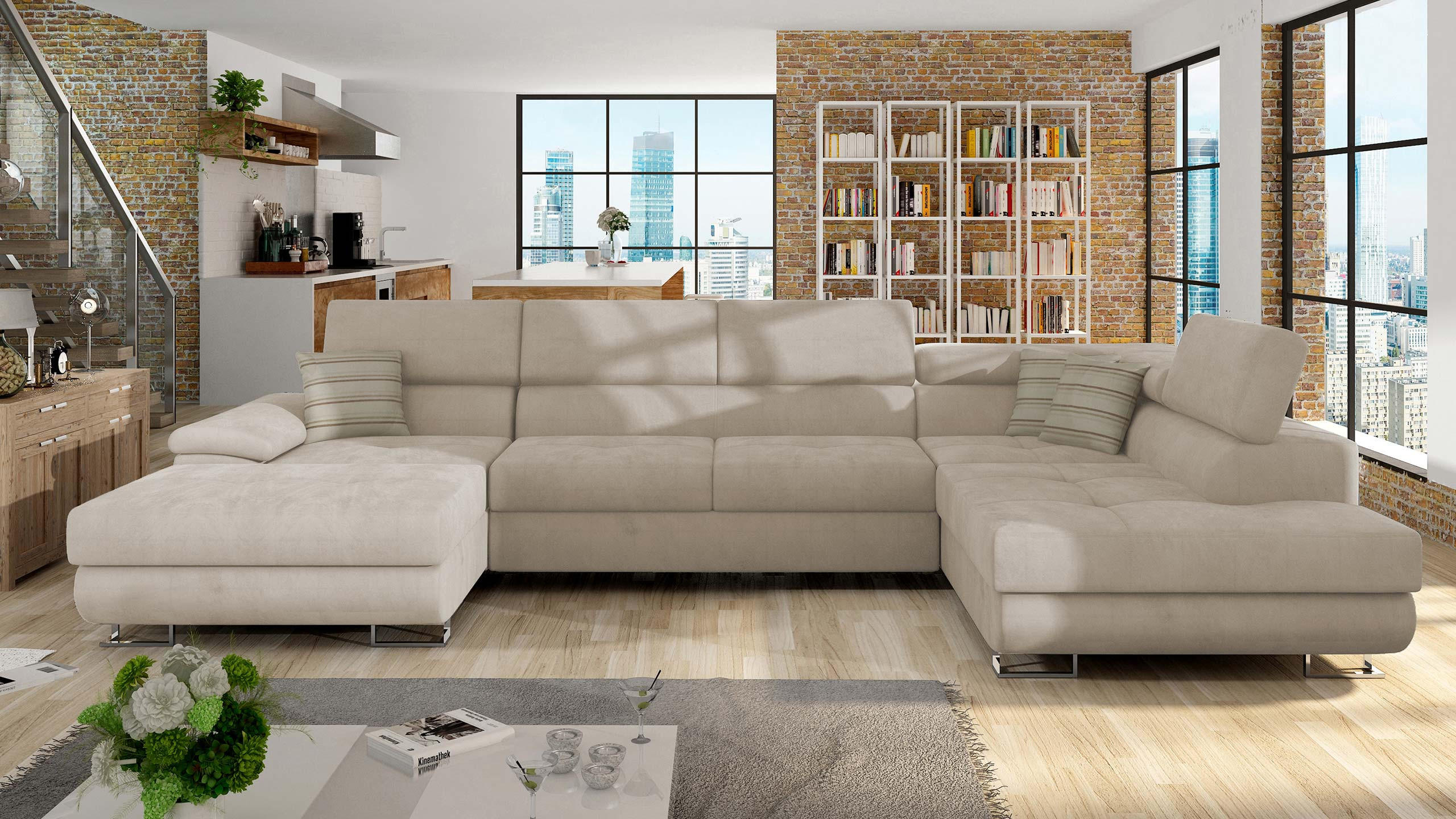 WOHNLANDSCHAFT Cotere Bis, Seite: Rechts - Creme, Holz (345/91/202cm) - MIRJAN24
