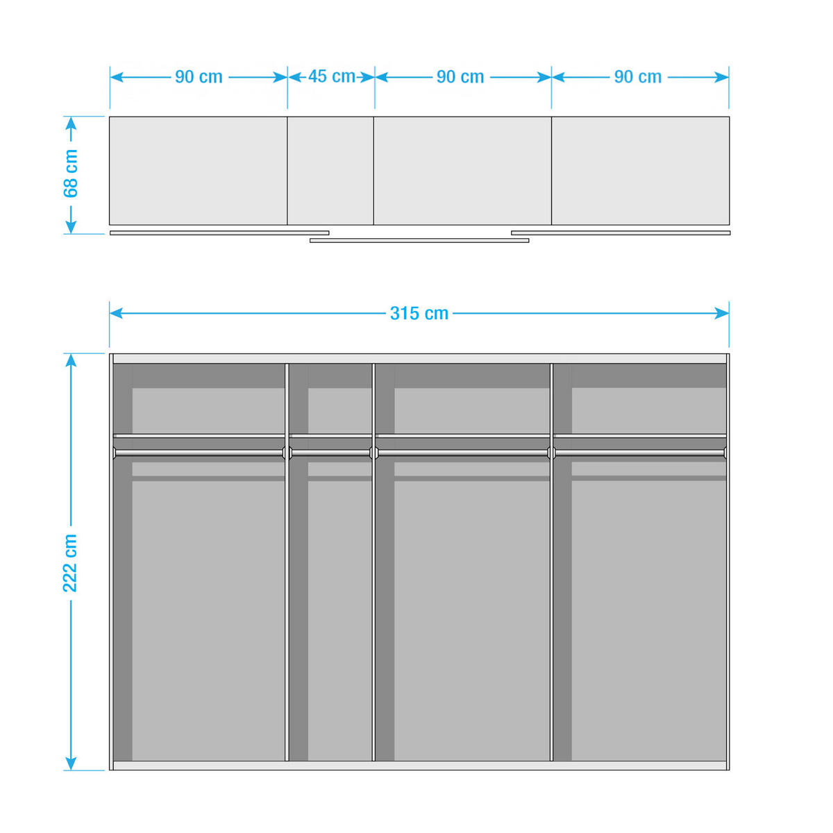 SCHWEBETÜRENSCHRANK - Weiß, Glas/Holzwerkstoff (315/222/68cm) - home24