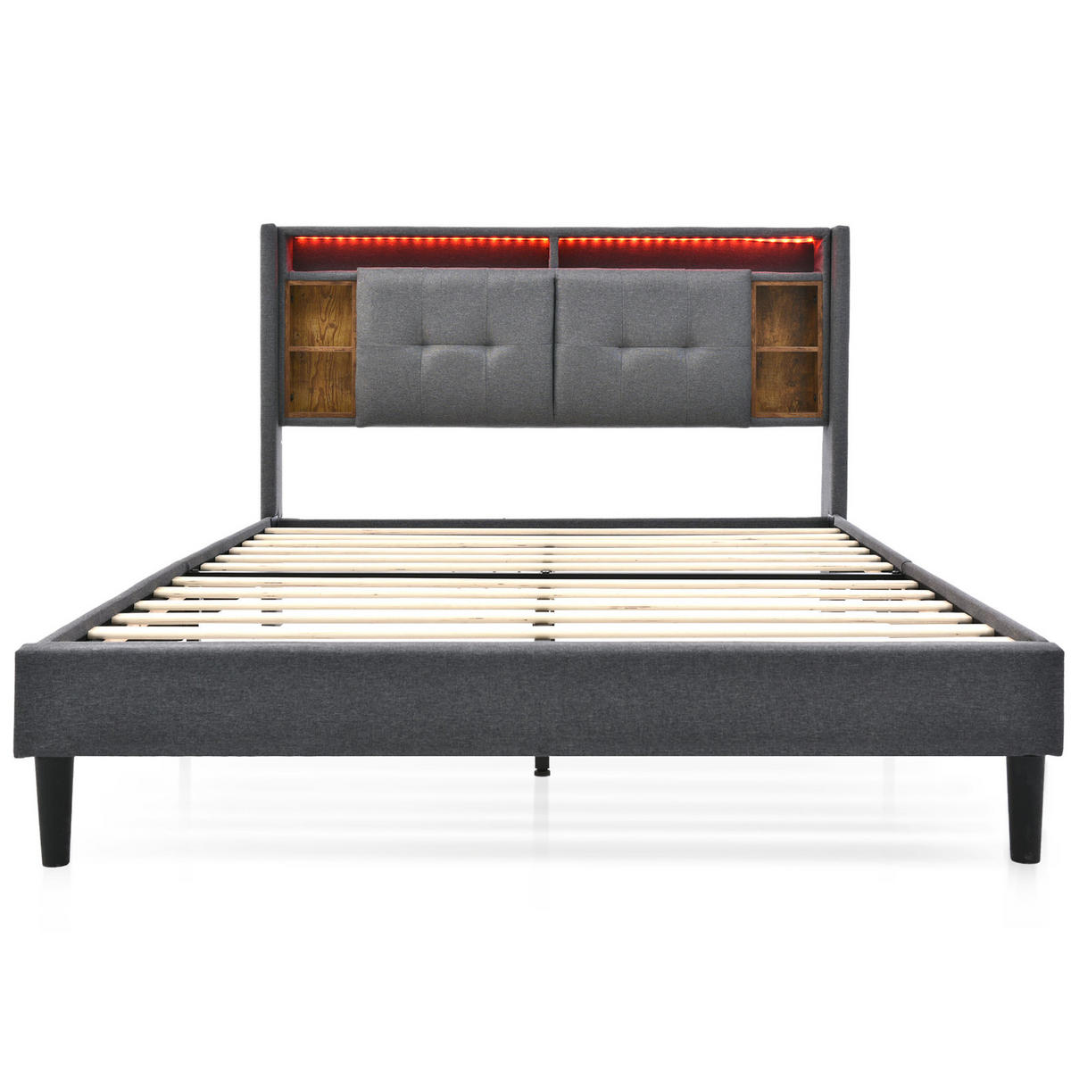 ČALOUNĚNÁ postel 160/200 cm masivní dřevo šedá, s úložným čelem, USB a LED - šedá, dřevo (160/200cm) - BEAOK
