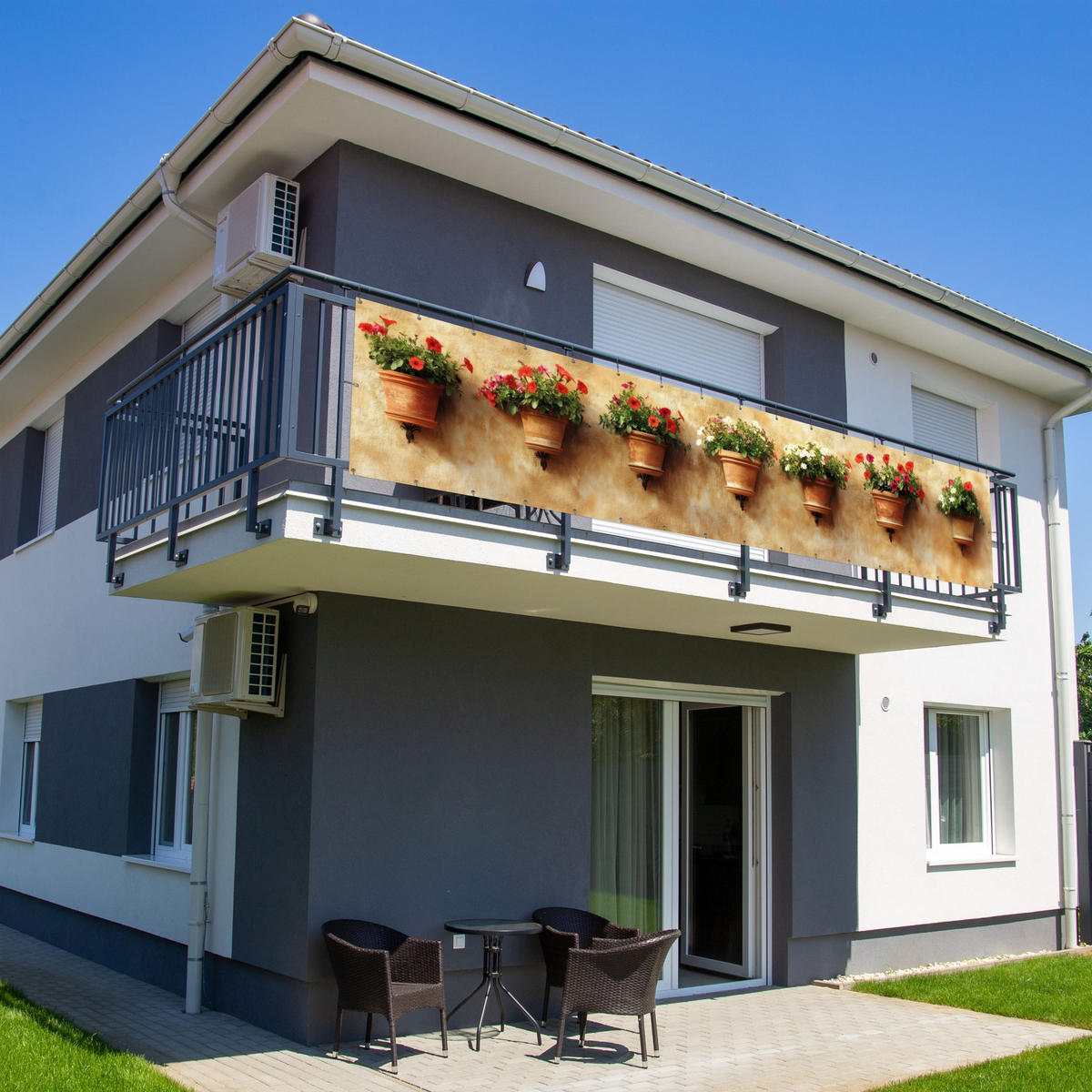 BALKON-SICHTSCHUTZ Blumentöpfe - Wand - Vintage - Terra cotta, Kunststoff (500/110cm) - MuchoWow