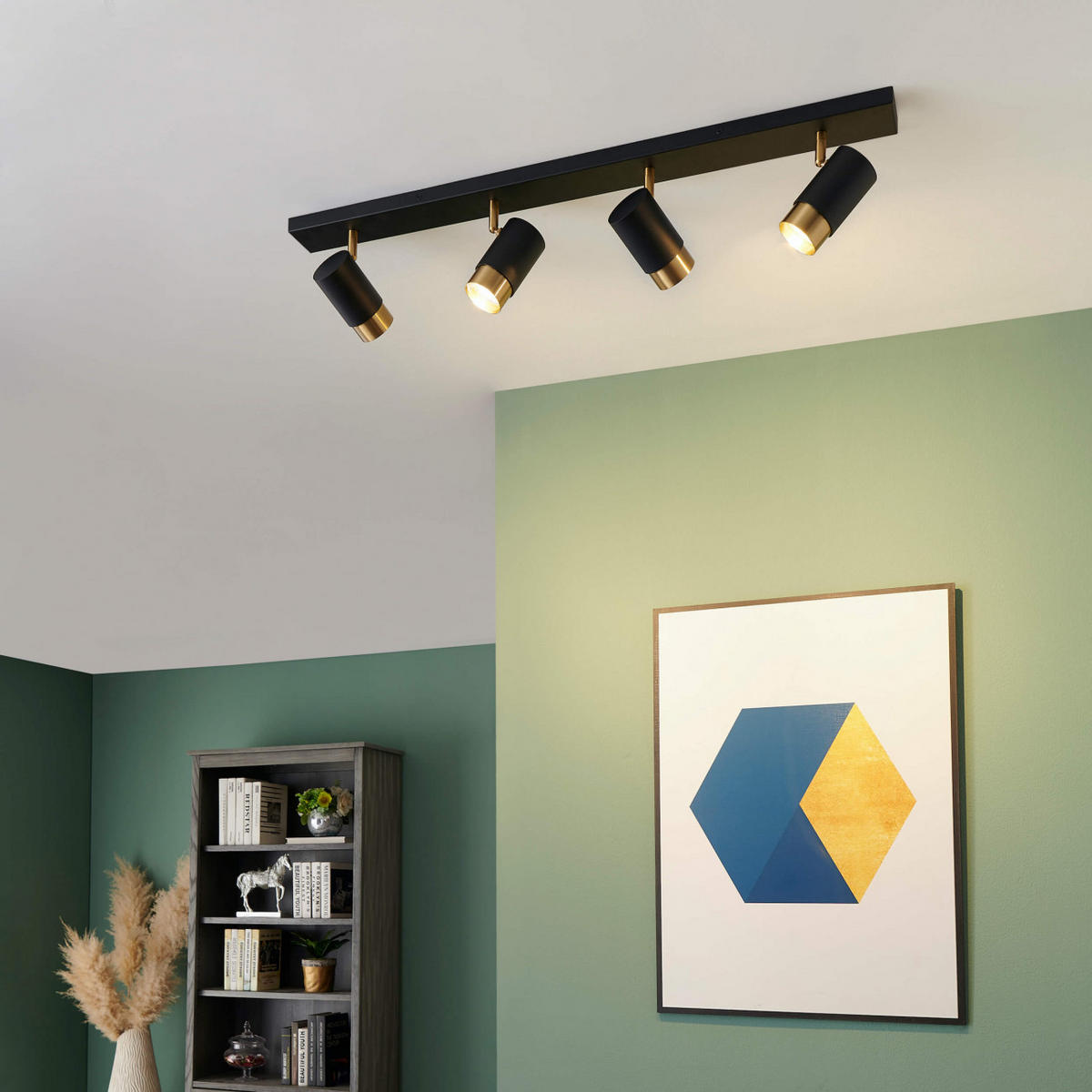 DECKENLEUCHTE Pozzo, Schwarz und gold, 80cm - Goldfarben, Metall (80/6/12.5cm) - KOSILUM