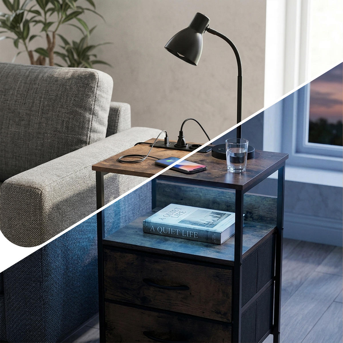 ODKLÁDACÍ stůl - hnědá, kov/kompozitní dřevo (30/40/60cm) - Relaxdays