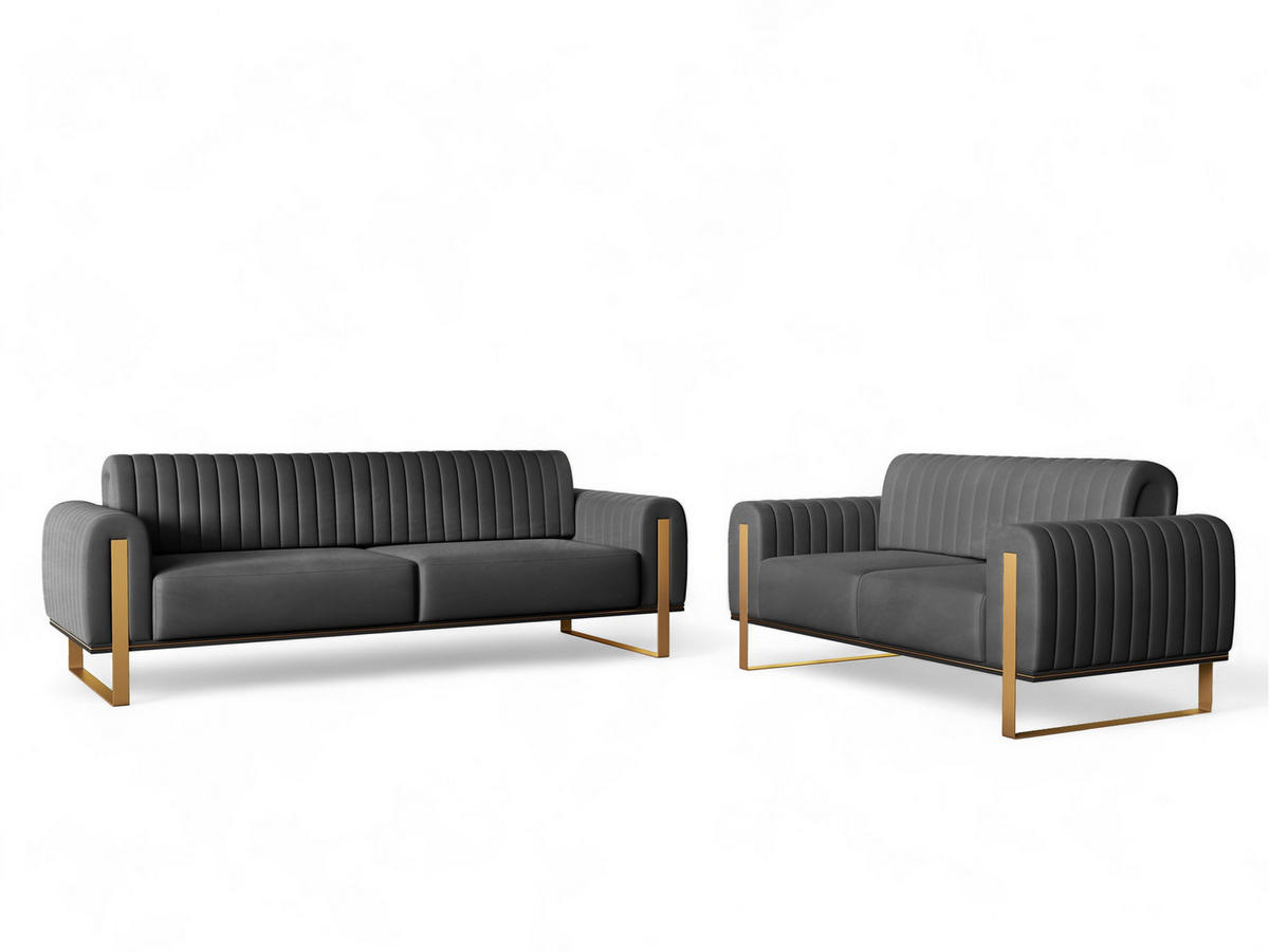 SOFASET Valerie 3-2 - Anthrazit, Holzwerkstoff/Textil (228/79/90cm) - Fun Möbel