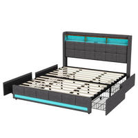 POLSTERBETT 180x200 cm mit LED, USB & USB-C, 4 Schubladen und Stauraum-Kopfteil, Grau - Grau, Holz (180/200cm)