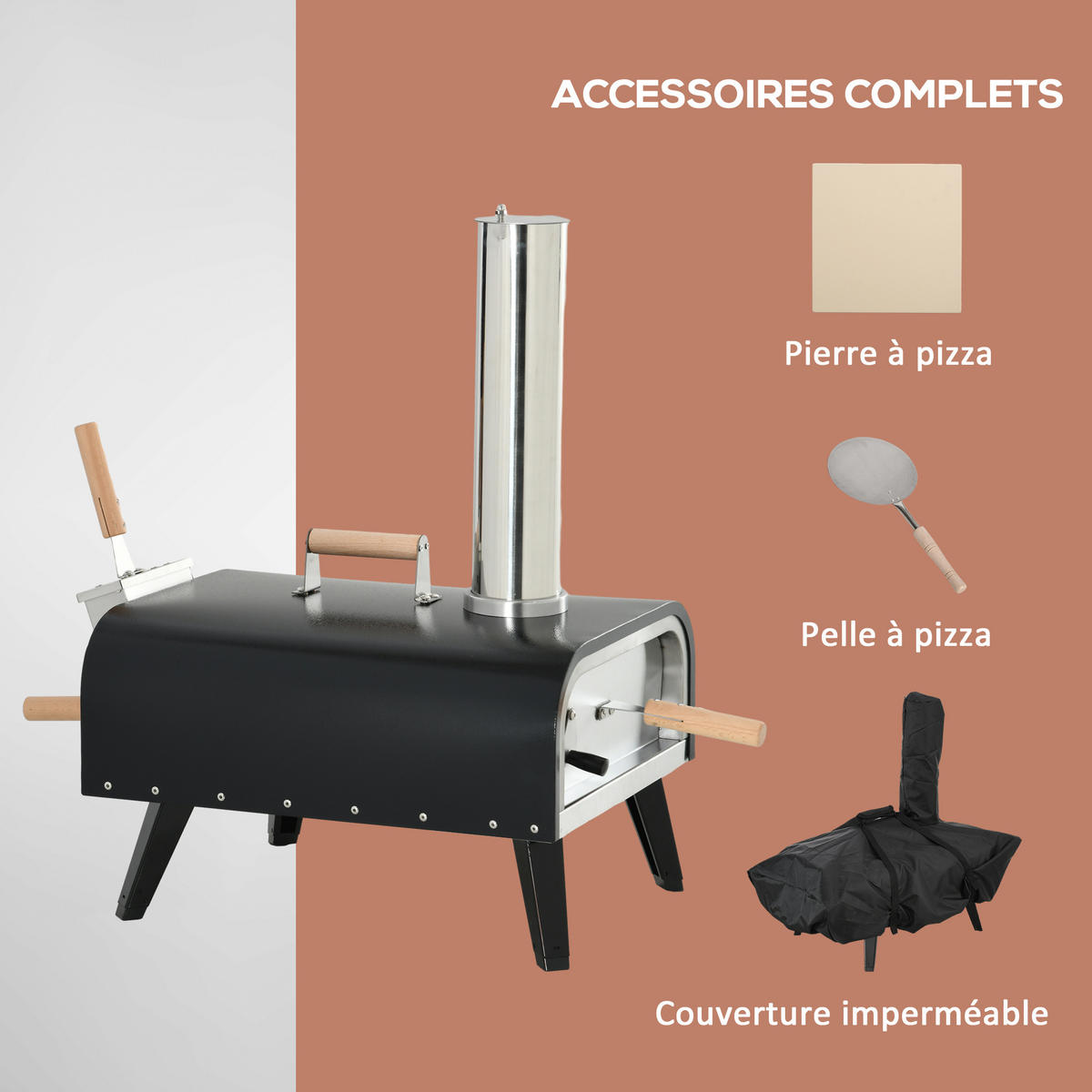 PIZZAOFEN DE-13768 tragbar mit Klappbeinen und Thermometer - Schwarz, Metall (40/72/81cm) - ComfortXL