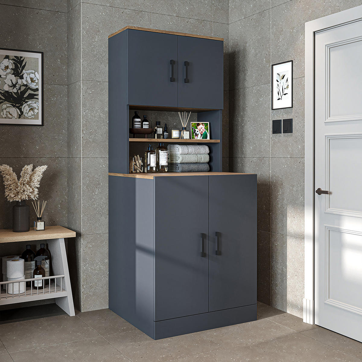 WASCHMASCHINENSCHRANK Atlantic I 70cm Breit, 180cm Hoch - Anthrazit, Holzwerkstoff (70/180/69cm)