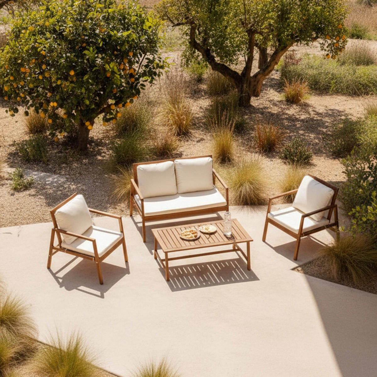 GARTENSET 4-tlg., Weiß - Weiß, Holz - Oviala