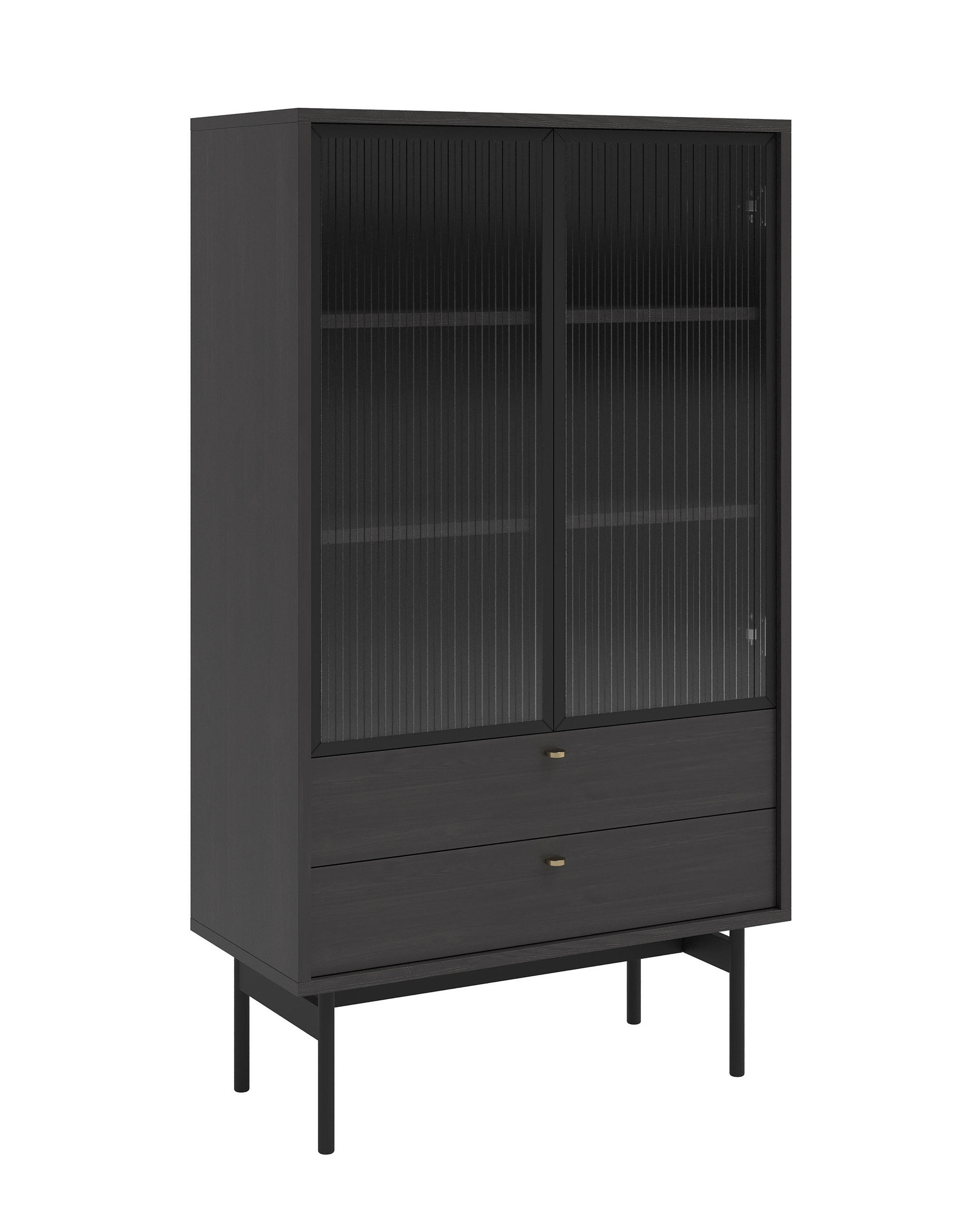 VITRINE Olar Holzoptik Esche Portland Schwarz 85 cm - Goldfarben/Schwarz, Holzwerkstoff/Metall (85/150/41cm) - Selsey