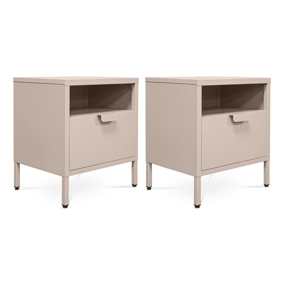NACHTTISCHE 2er-Set Industrial-Design aus Metall, 1 Schublade, 1 Nische, Beige - Thea - Beige, Metall (45/50/35cm) - Casanoov