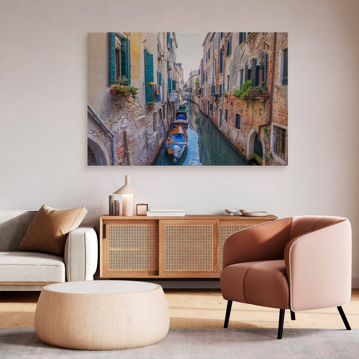 LEINWANDBILD Für Wohnzimmer Venedig Stadtarchitektur 3D 100x70 - Blau/Beige, Textil (100/70cm) - Muralo