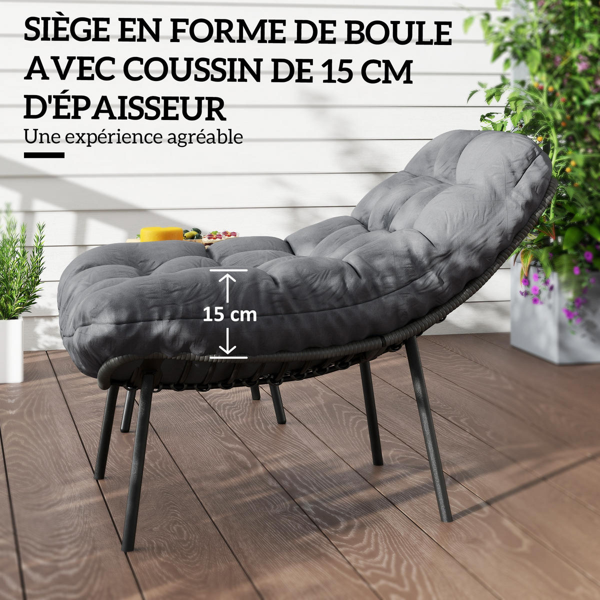 GARTENSET DE-13629 mit 15 cm dicken Kissen und Tisch Grau - Grau, Metall - ComfortXL