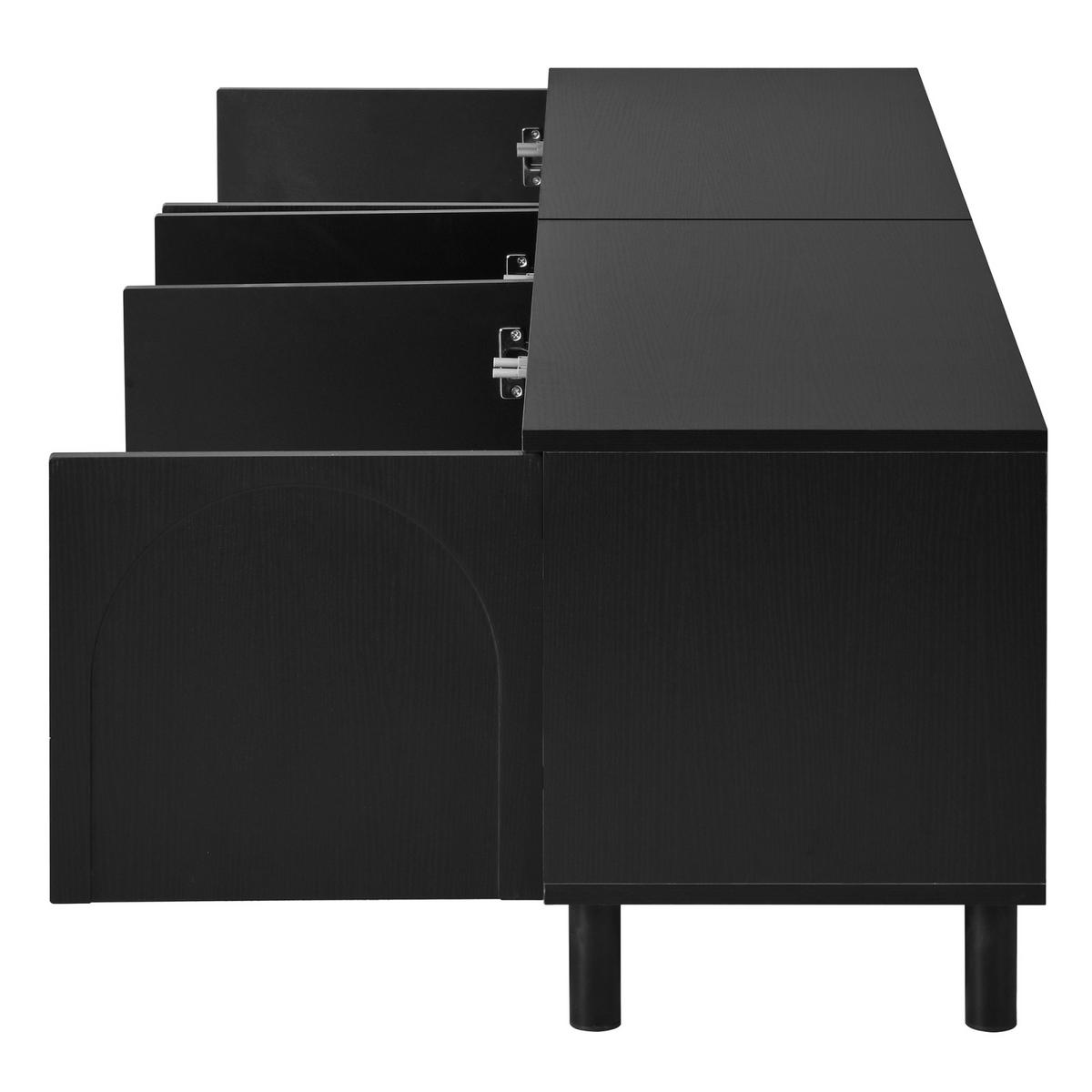 TV-LOWBOARD 180 x 38 x 45 cm aus MDF/Spanplatte, 5 Türen, Metallfüße, Schwarz - Schwarz, Holzwerkstoff (180/45/38cm)