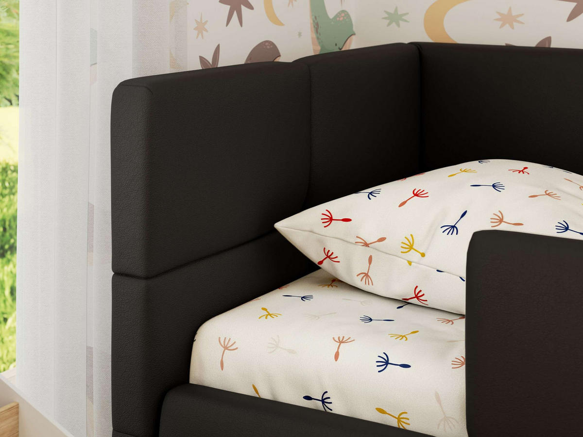 DĚTSKÁ POSTEL ARVO ALTA 90/200 - Černá Ekokůže - Vlevo - černá, textil (90/200cm) - MKS