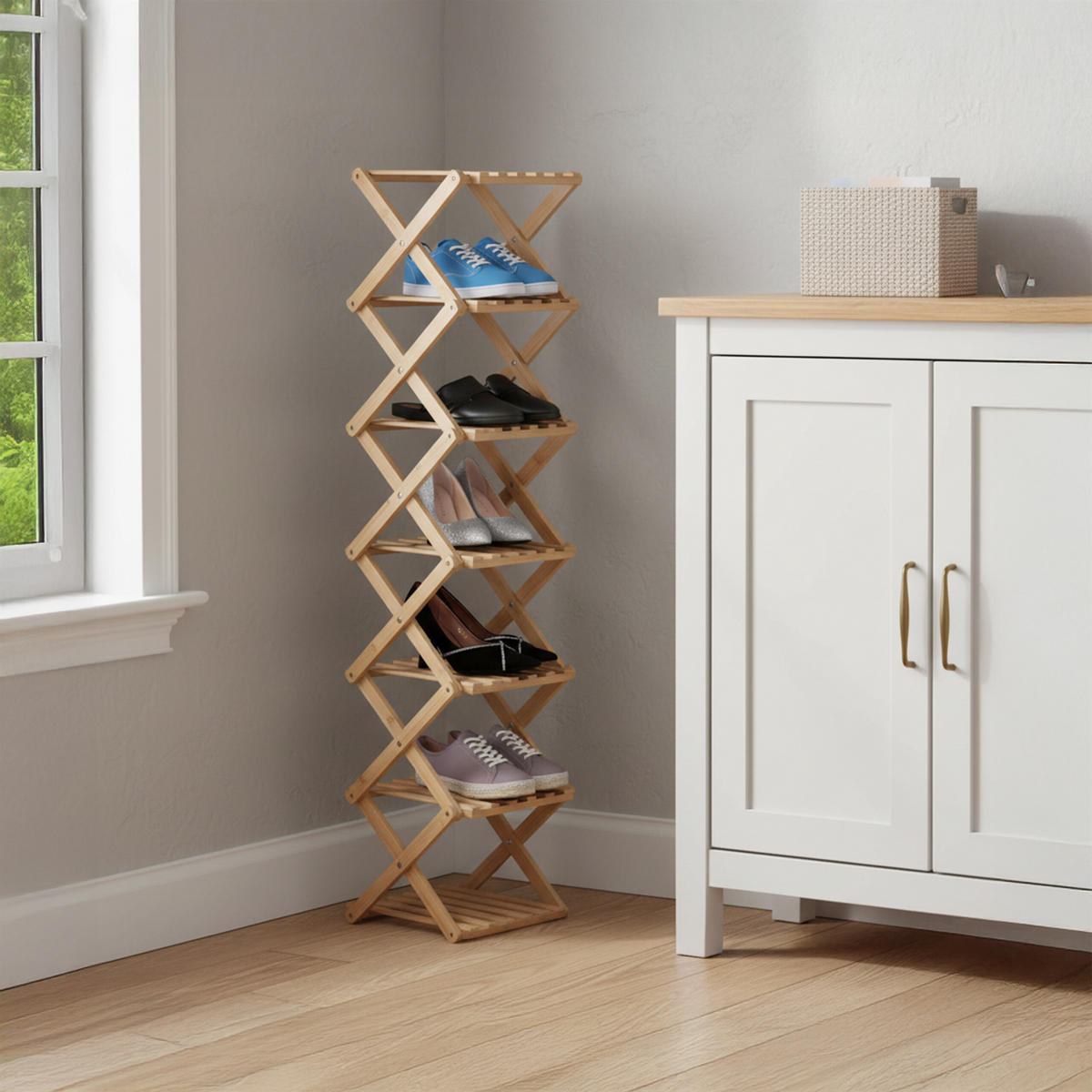 SCHUHREGAL faltbar - Hellbraun, Holz (28/125/28cm) - Relaxdays