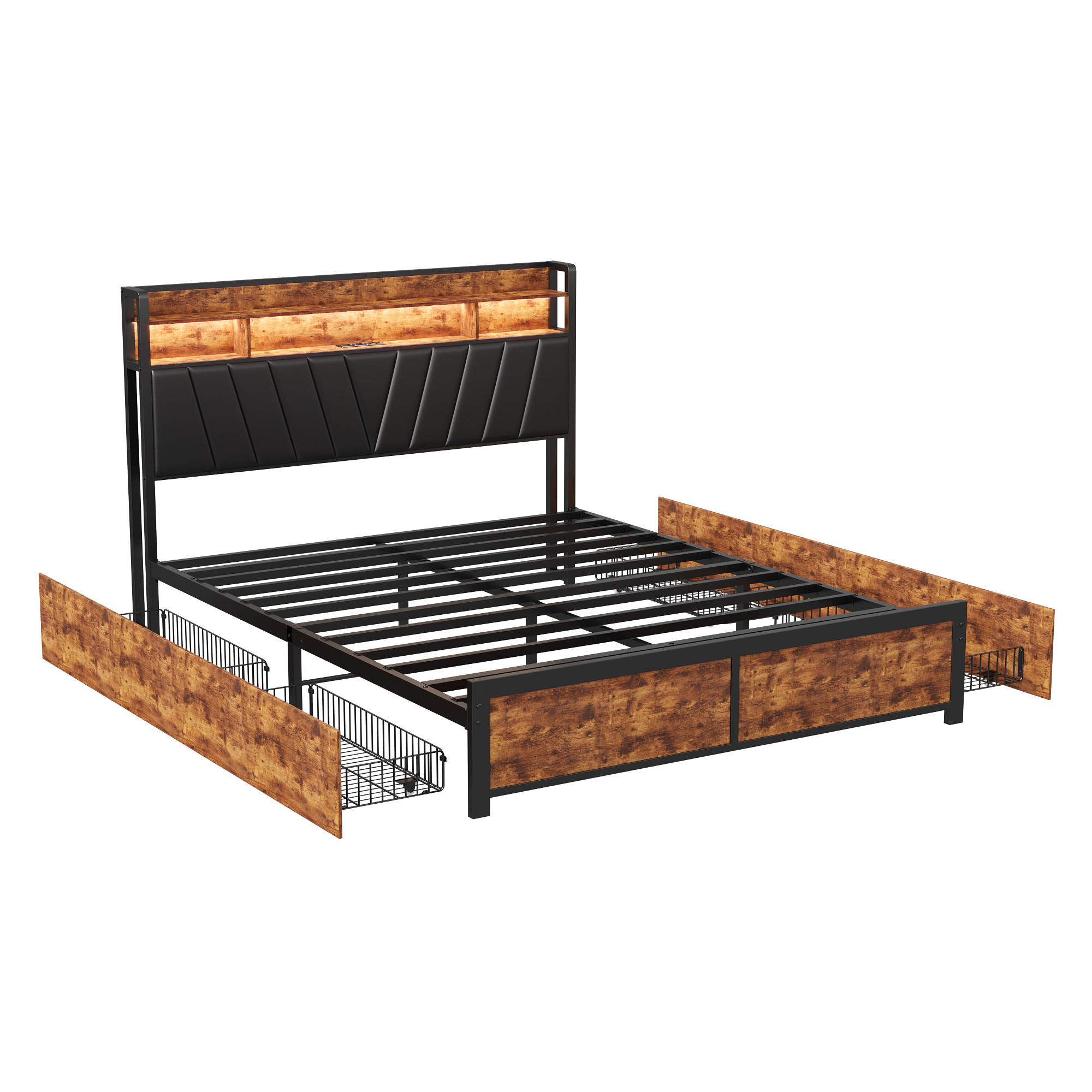 POLSTERBETT 180x200 cm, Schwarz, LED-Beleuchtung - Schwarz, Textil/Metall (180/200cm)