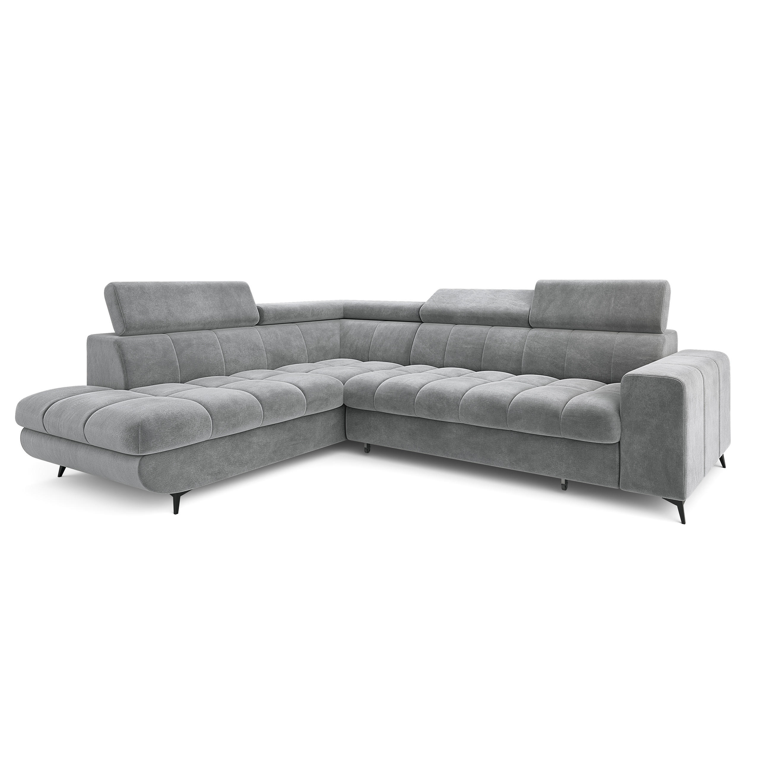 ECKSOFA MORIVA L-S Hellgrau Velours-Stoff mit Schlaffunktion - Hellgrau, Holz (253/190cm) - MASSENO