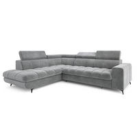 ECKSOFA MORIVA L-S Hellgrau Velours-Stoff mit Schlaffunktion - Hellgrau, Holz (253/190cm) - MASSENO