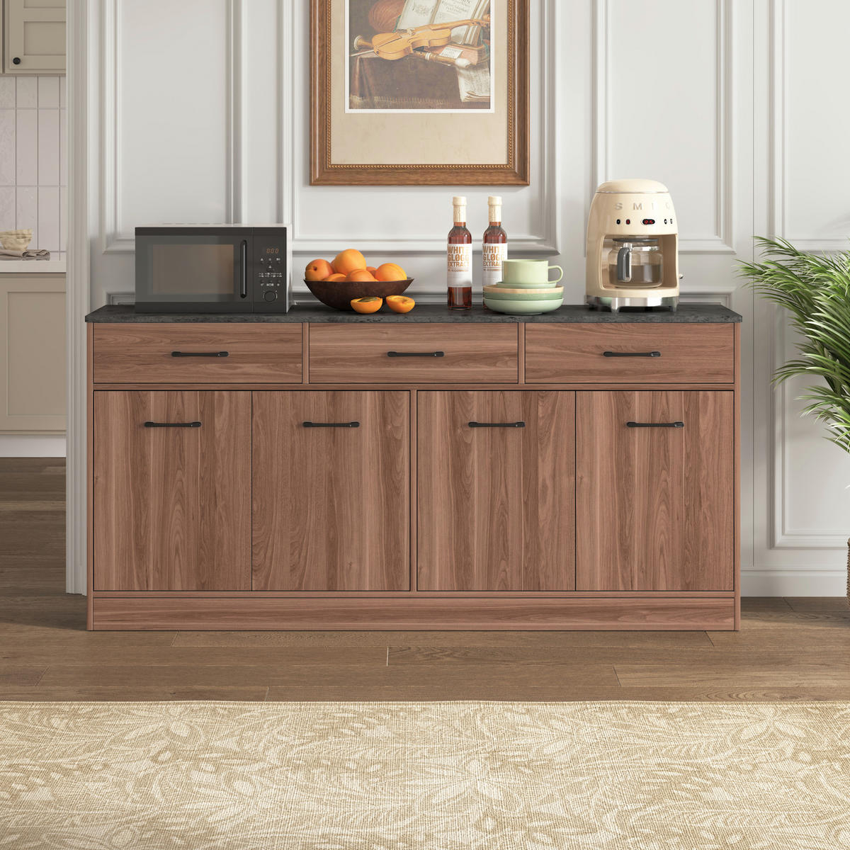 SIDEBOARD DE-38864 160/37/76,5 cm 3 Schubladen und verstellbare Böden Walnuss - Walnussfarben, Holzwerkstoff (160/76.5/37cm) - ComfortXL