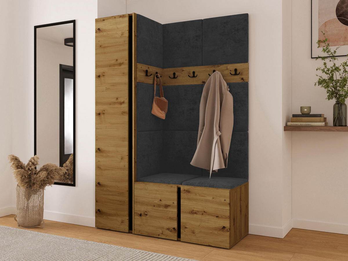 GARDEROBEN-SET Orion IX - Anthrazit/Eiche Artisan, Holzwerkstoff/Kunststoff (124/186/46cm) - MIRJAN24