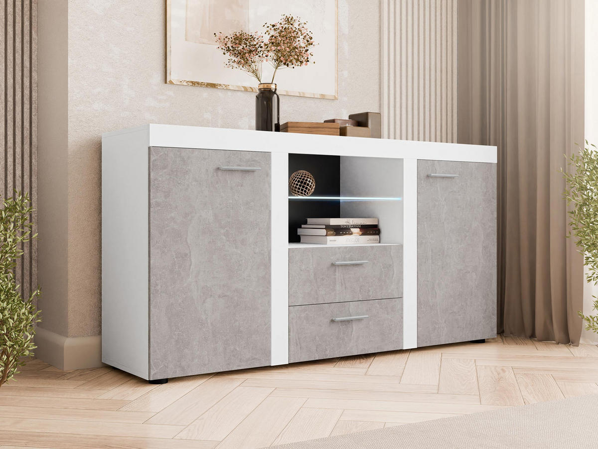 KOMMODE Rumba mit LED Beleuchtung - Weiß/Grau, Holzwerkstoff (156/82/40cm) - MIRJAN24