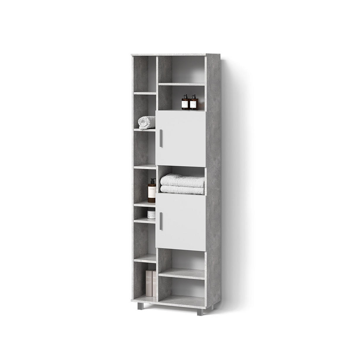 BADSCHRANK Eisak Beton 60 x 190 cm - Schieferfarben/Grau, Holzwerkstoff (60/190/30cm) - Livinity®