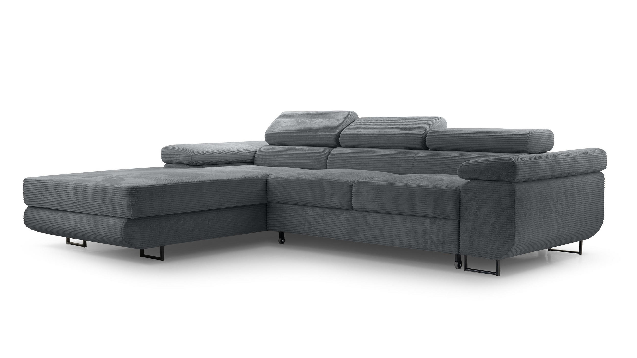 ECKSOFA L Form Arborio Dunkelgrau 280/203/90 cm Links mit Schlaffunktion - Dunkelgrau/Schwarz, Textil/Metall (203/280cm) - AX Living