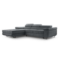 ECKSOFA L Form Arborio Dunkelgrau 280/203/90 cm Links mit Schlaffunktion - Dunkelgrau/Schwarz, Textil/Metall (203/280cm) - AX Living