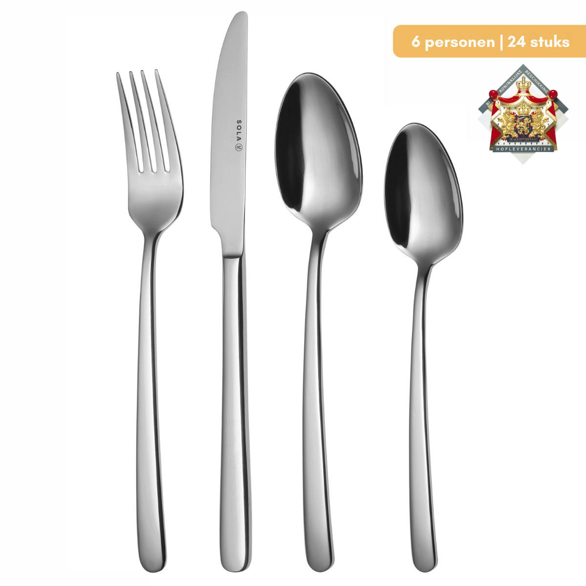 BESTECKSET Donau - 18/10 Edelstahl - 24-teilig / 6 Personen - Silberfarben, Metall - Sola