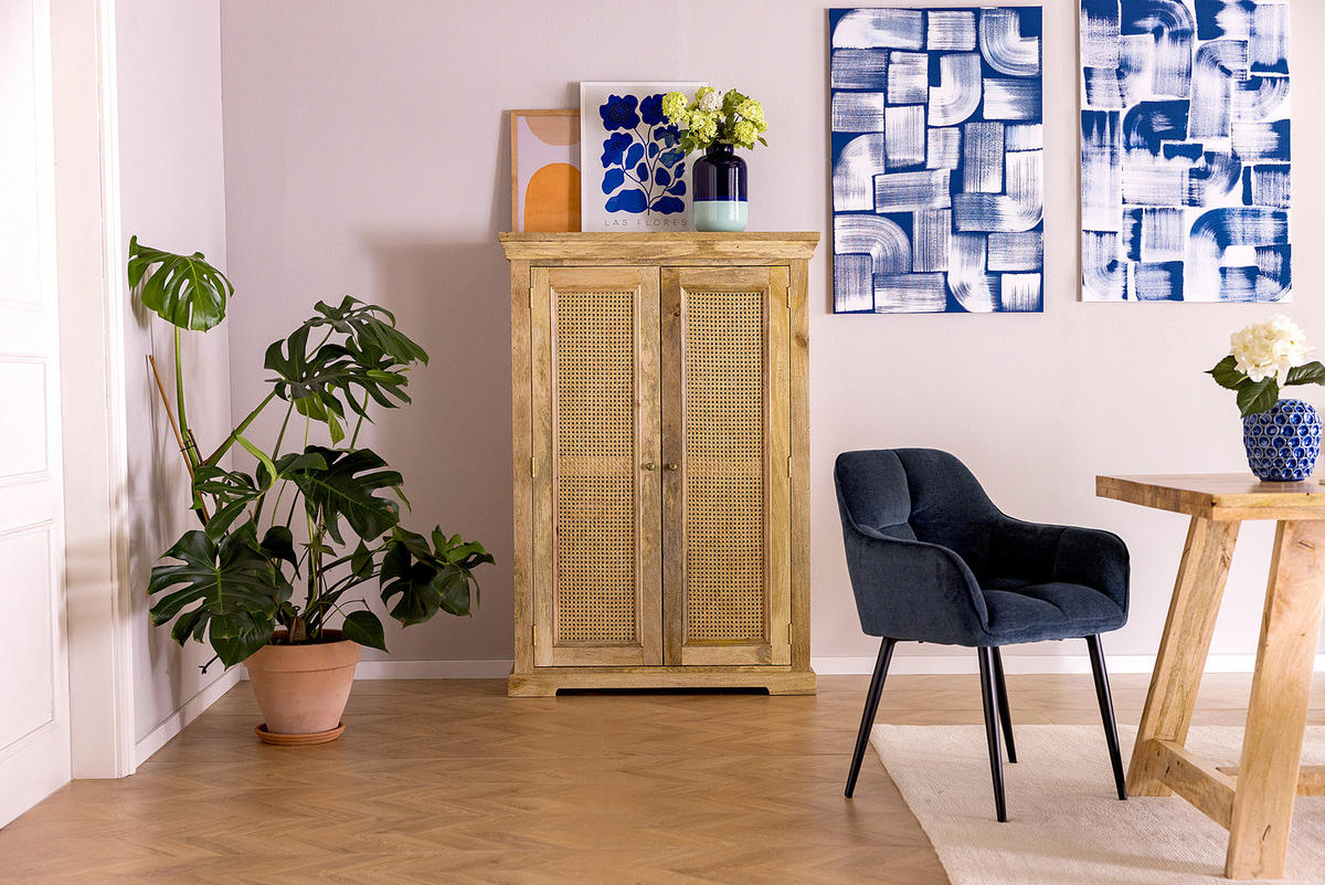 MASSIVES HIGHBOARD mit 2 Türen - Mango / Beige - Beige/Goldfarben, Naturmaterialien/Holz (100/145/40cm) - home24