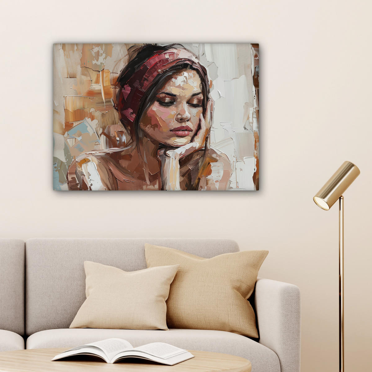 LEINWANDBILD Frau - Lackierung - Porträt - Modern Wandbilder 80x60 cm - Altrosa, Textil (80/60cm) - MuchoWow