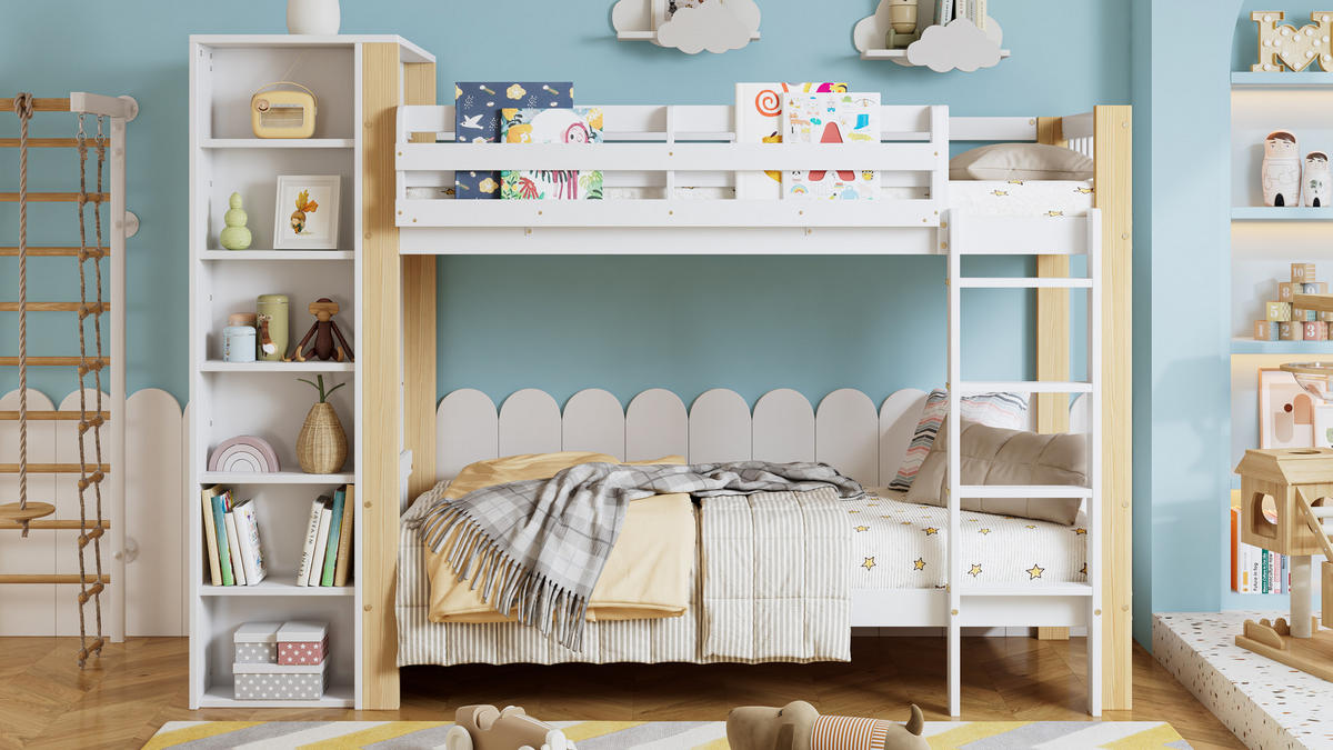 ETAGENBETT 90x200 cm Regal Schrank Stauraum - Weiß, Holz (90/200cm) - LEBENLANG