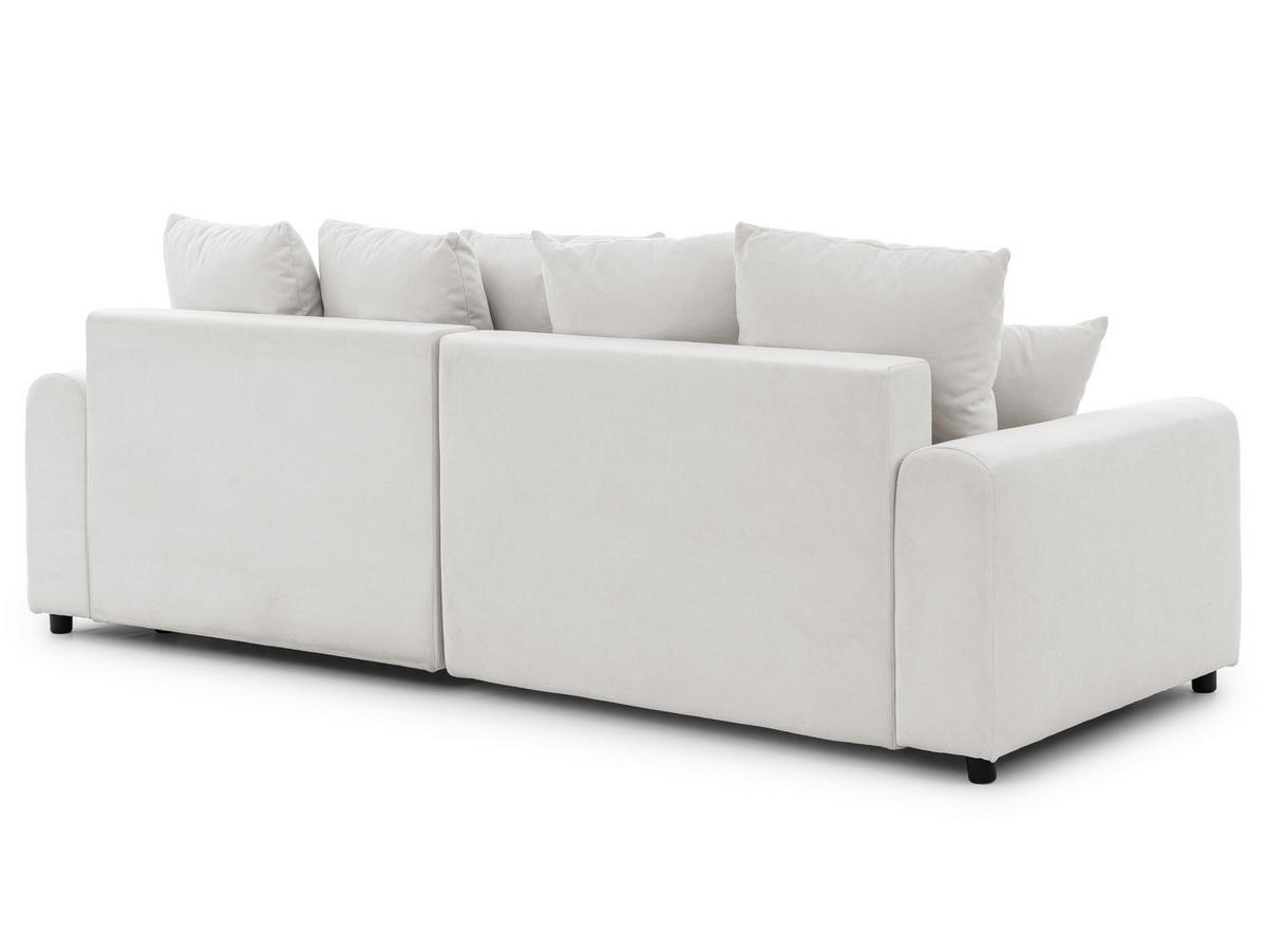 ECKSOFA Calma mit Schlaffunktion und Bettkasten im Bumpy-Design aus weichem Creme Webstoff - Ottomane rechts - Creme/Schwarz, Holz/Kunststoff (140/239cm) - S-Style
