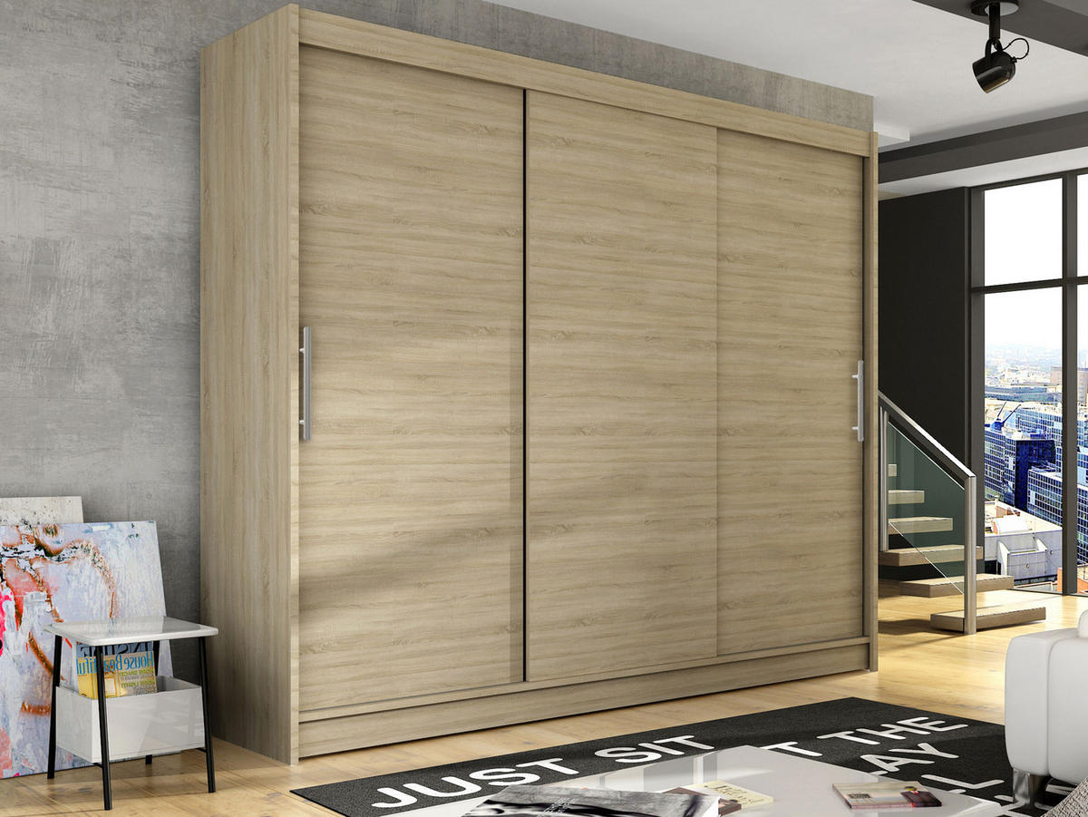 KLEIDERSCHRANK Aston II - Silberfarben/Sonoma Eiche, Holzwerkstoff/Kunststoff (250/215/58cm) - MIRJAN24