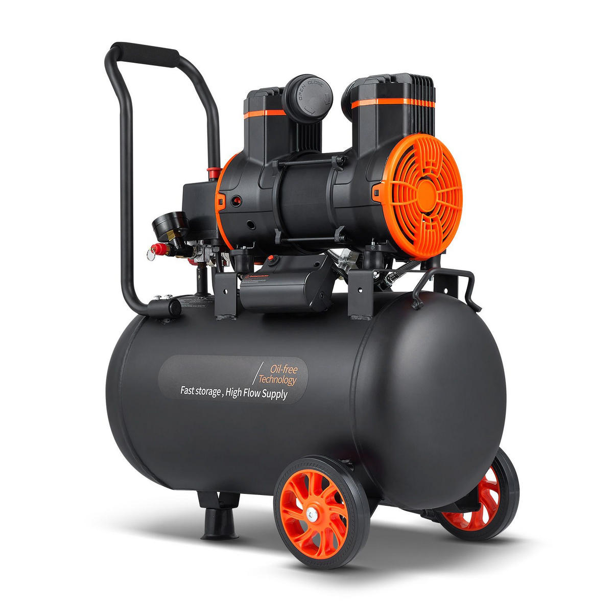 TISCHLERWERKZEUGELUFTKOMPRESSOR 35,2L Ölfrei-1800W Leiser-Druckluftkompressor 70dB 90PSI - Schwarz, Metall (20/30/10cm) - Raelunyi